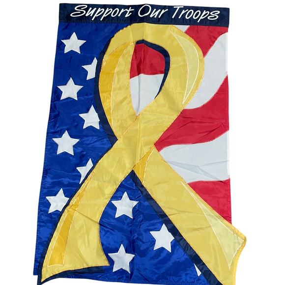 44" Support Our Troops Flag Yellow Ribbon Patriotic Red White Blue USA Military - Picture 4 of 8